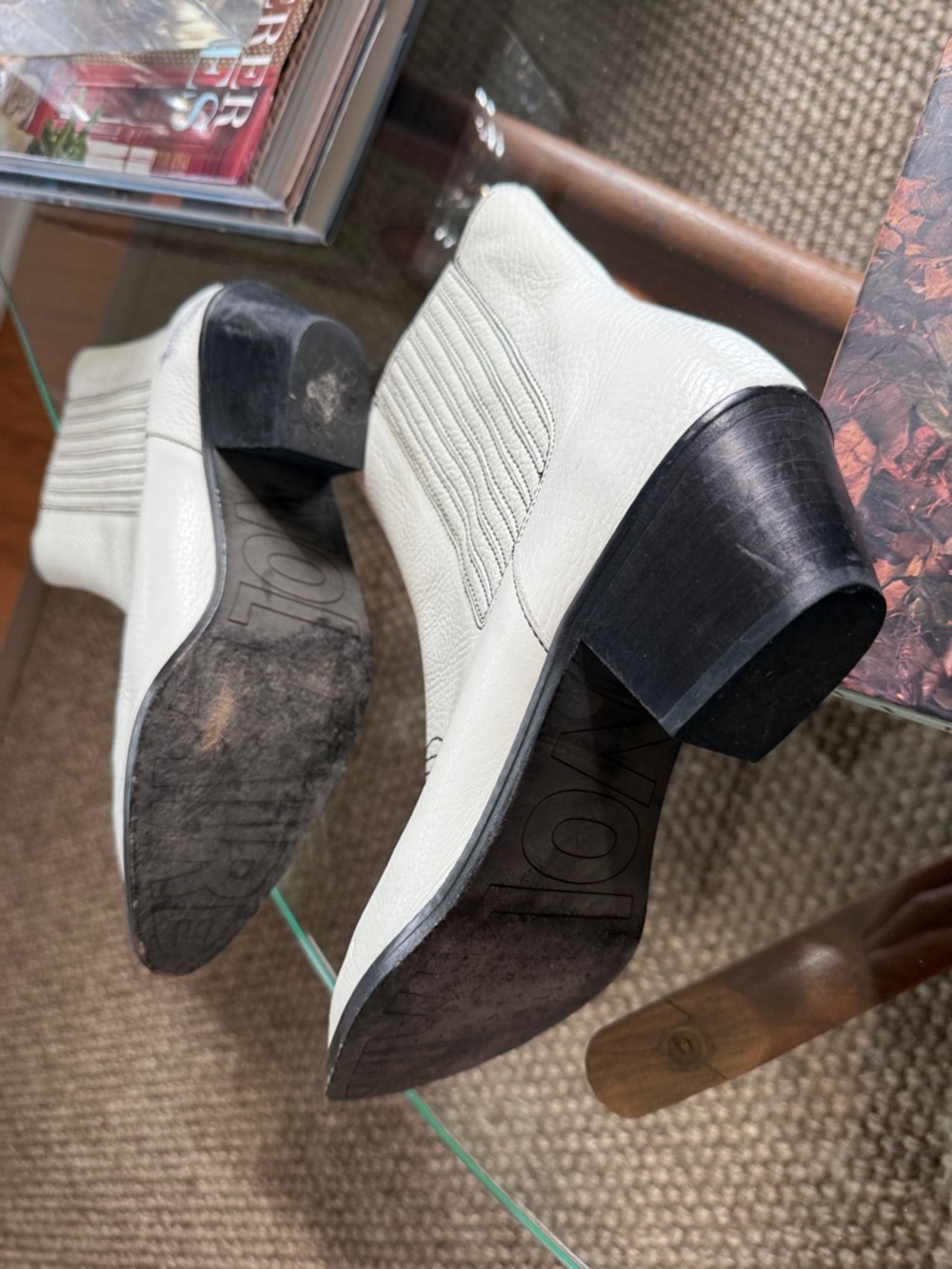 Zadig & Voltaire White Leather Ankle Booties with Black Stitching - Picture 3 of 4